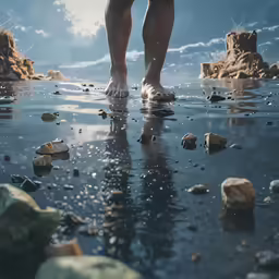 the bare foot of a person on a beach