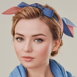 a young girl with a big blue bow on her head