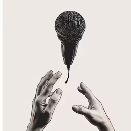 two hands reaching up into the air to sing a karaoke