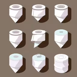 different types of toilet paper on a brown background,toilet paper is arranged in a flat design,some toilet rolls are sitting on a brown surface,a set of toilet paper rolls and rolls on a roll,a set of various rolls of toilet paper