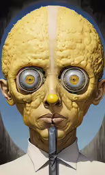 a man with two heads has a yellow clown face