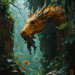 the character is in front of an angry creature with horns
