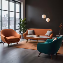 a living room with modern furniture in it