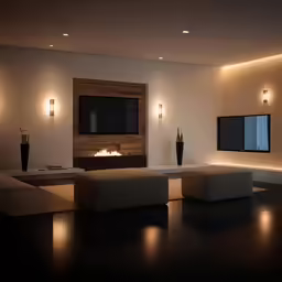 the living room has a fireplace in it
