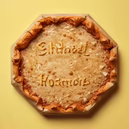 a pie with the words school, houston written on it