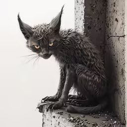 a wet black cat sitting on top of a roof
