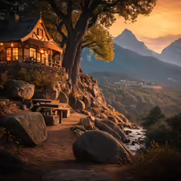 this is a small cabin in the mountain side