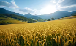 there is a field of grass with mountains in the background