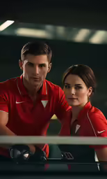 two people with tennis racquets, standing next to each other