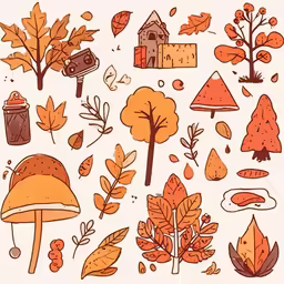 a bunch of different cartoon leaves and trees