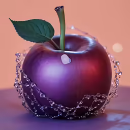an apple with a leaf sitting inside of it
