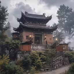 a picture taken on a rainy day in the fog