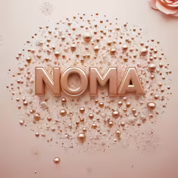 a pink rose and the word noma surrounded by pink pearls