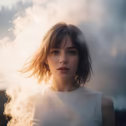 a woman with her hair in the wind