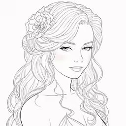 a girl with long curly hair and flowers in her hair