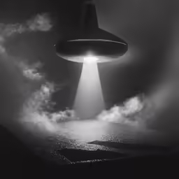 a black and white image of a flying object