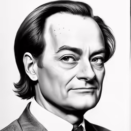 a black and white drawing of a man in a suit