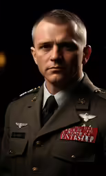a man in a uniform with words on his lap