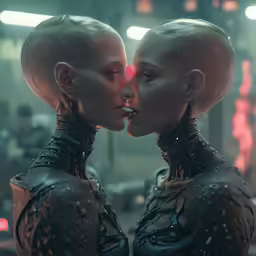 two women in dresses and piercings are kissing each other