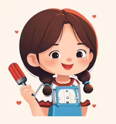 a girl holding a toothbrush and wearing a blue dress