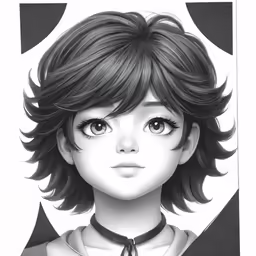 the girl with a collar, neck tie and bangs is looking forward