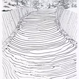 a drawing of a long path with an umbrella at the top