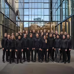 some athletes wearing black are posing for a group photo