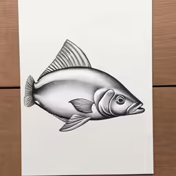 black and white image of a fish
