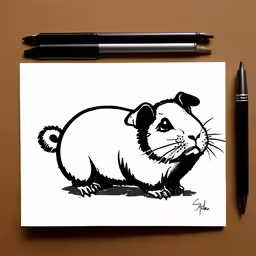 a drawing of an animal is on paper and is in the middle of a pen