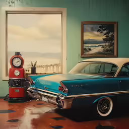 a car that is parked next to a pump