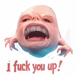 a big head with a very large face and words on it