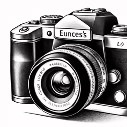 a black and white photo of an old camera