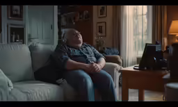 the man is sitting on the couch watching something