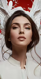 a woman with white wings on her head