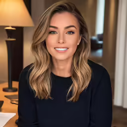 a woman is sitting at her desk in an office