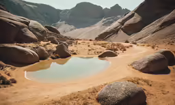 two pools of water sitting on top of a desert floor