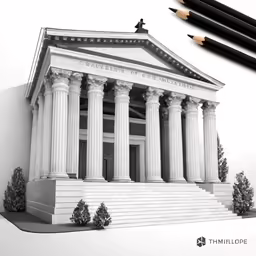 an architectural drawing of the courthouse in black and white