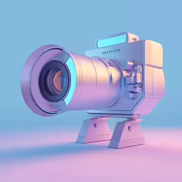 a lens mounted on top of a wooden stand