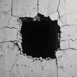 a hole in the wall with a black background