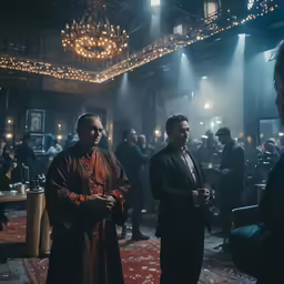 the actors on set talking to each other