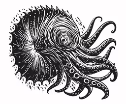 an octopus with lots of marine life inside,an octopus is looking like it