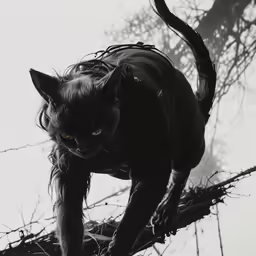 a cat that is walking on a tree branch