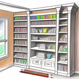there is a white bookcase full of books