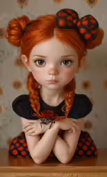 there is a redhead doll with some hair that has big ears