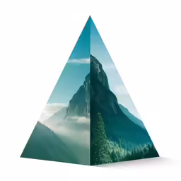 a triangle with mountains and trees on it