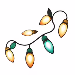 a green and yellow light on a string