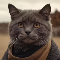 a cat wearing a black coat and scarf