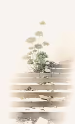 a painting of a plant with flowers growing out of the ground