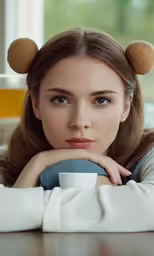 a woman that has her head in some hair