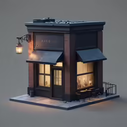 an old fashioned small shopfront with a lighted up window